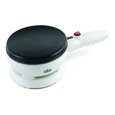 Salton Cordless Electric Crepe Maker With Bonus Batter Dish and Spatula with Non-Stick Cooking Surface, Automatic Temperature Control for 7.5" Crepes and Tortillas, Recipes Included, White (CM1337)