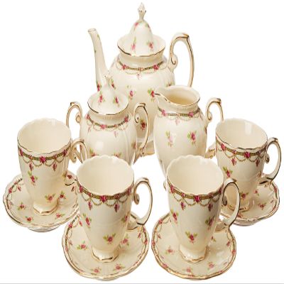 Gracie China by Coastline Imports 11-Piece Porcelain Petite Fleur Porcelain Tea Set, Pink