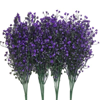 CATTREE Artificial Plants Shrubs Bushes, Plastic Fake Flowers Wedding Indoor Outdoor Home Garden Verandah Kitchen Office Table Centerpieces Arrangements Christmas Decoration - Deep Purple 4 pcs