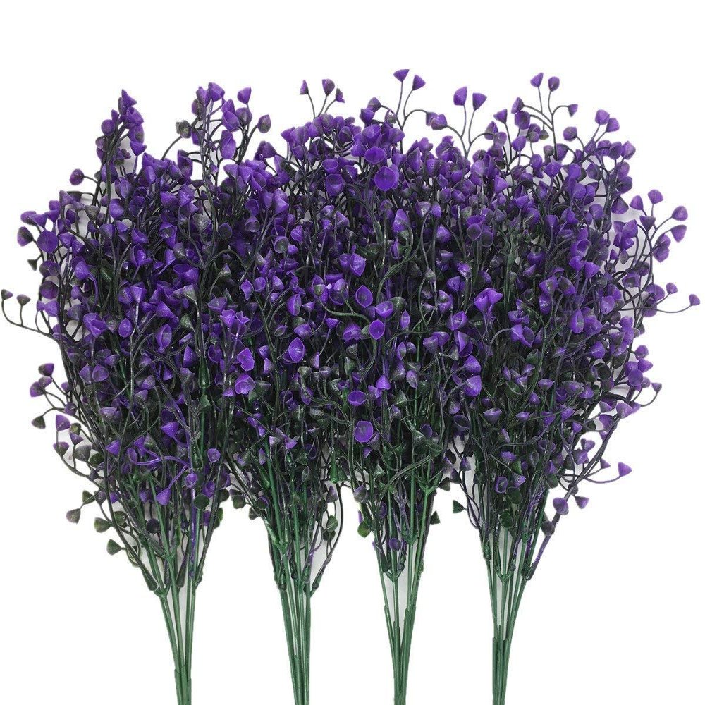 CATTREE Artificial Plants Shrubs Bushes, Plastic Fake Flowers Wedding Indoor Outdoor Home Garden Verandah Kitchen Office Table Centerpieces Arrangements Christmas Decoration - Deep Purple 4 pcs