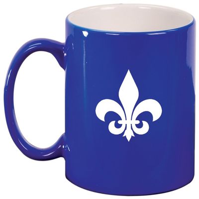 Fleur de lis Ceramic Coffee Tea Mug Cup Blue