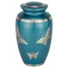 Classic Engraved Butterfly Cremation Urn for Ashes in Blue, Brass, Blue Urn, Adult Sized Cremation Urn, 9.875 Inches High view 1