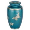 Classic Engraved Butterfly Cremation Urn for Ashes in Blue, Brass, Blue Urn, Adult Sized Cremation Urn, 9.875 Inches High view 2