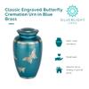 Classic Engraved Butterfly Cremation Urn for Ashes in Blue, Brass, Blue Urn, Adult Sized Cremation Urn, 9.875 Inches High view 4