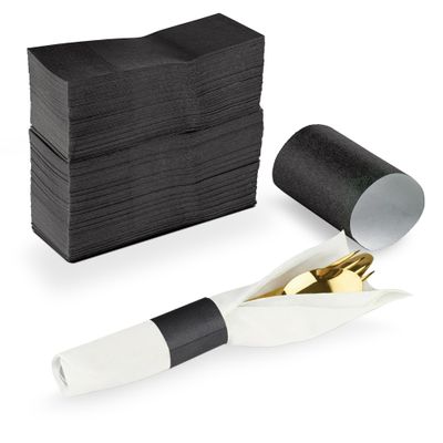 MT Products Black Self-Adhering Bond Paper Napkin Band 1.5" x 4.25" - Pack of 750