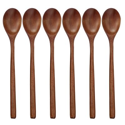 ADLORYEA Wooden Spoons, 6 Pieces 9 Inch Wood Soup Spoons for Eating Mixing Stirring, Wood Spoon with Japanese Style Kitchen Utensil