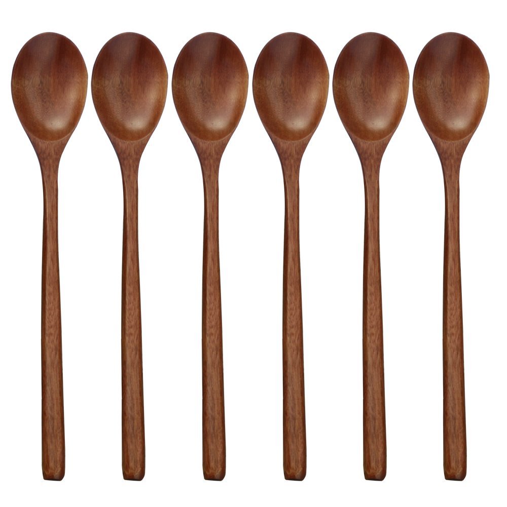ADLORYEA Wooden Spoons, 6 Pieces 9 Inch Wood Soup Spoons for Eating Mixing Stirring, Wood Spoon with Japanese Style Kitchen Utensil