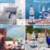 Puzzled COTA Global Large Blue White and Blue Stripes Wooden Lighthouse Decor - Cute Nautical Theme Decor Lighthouse with White Starfish Decor and Hanging Fish Decorative Ornaments - 4.5x11 Inches view 3