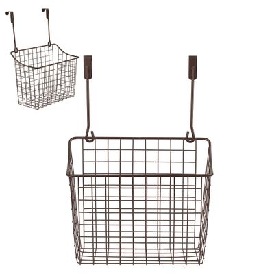 Spectrum Large Over Cabinet Door Organizer Bronze Wire Storage Basket for Kitchen Bathroom, Steel Hanging Cabinet Storage Organizer Basket Design Fits 0.75 Inch Cabinet Doors
