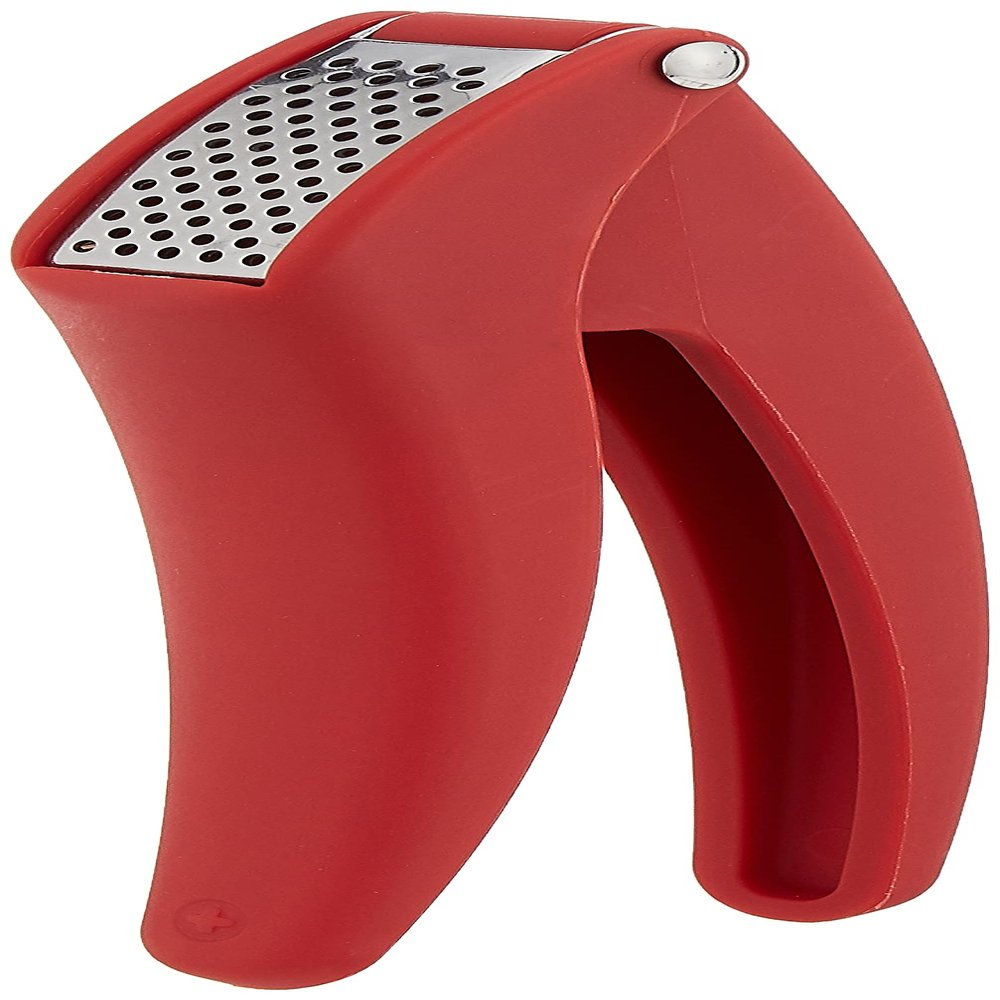 Kuhn Rikon Easy-Clean Garlic Press, No Need to Peel, 7 Red