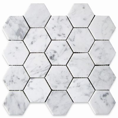 Stone Center Online Carrara White Marble 3 inch Hexagon Mosaic Tile Honed Kitchen Bath Wall Floor Backsplash Shower (1 Sheet)