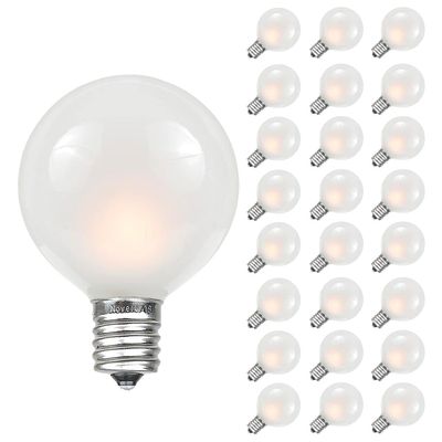 Novelty Lights 25 Pack G40 Frosted White Outdoor Globe Bulbs, Light Bulbs Glass Incandescent Bulbs with 3000 Hour Lifespan, Globe String Lights Replacement Bulbs