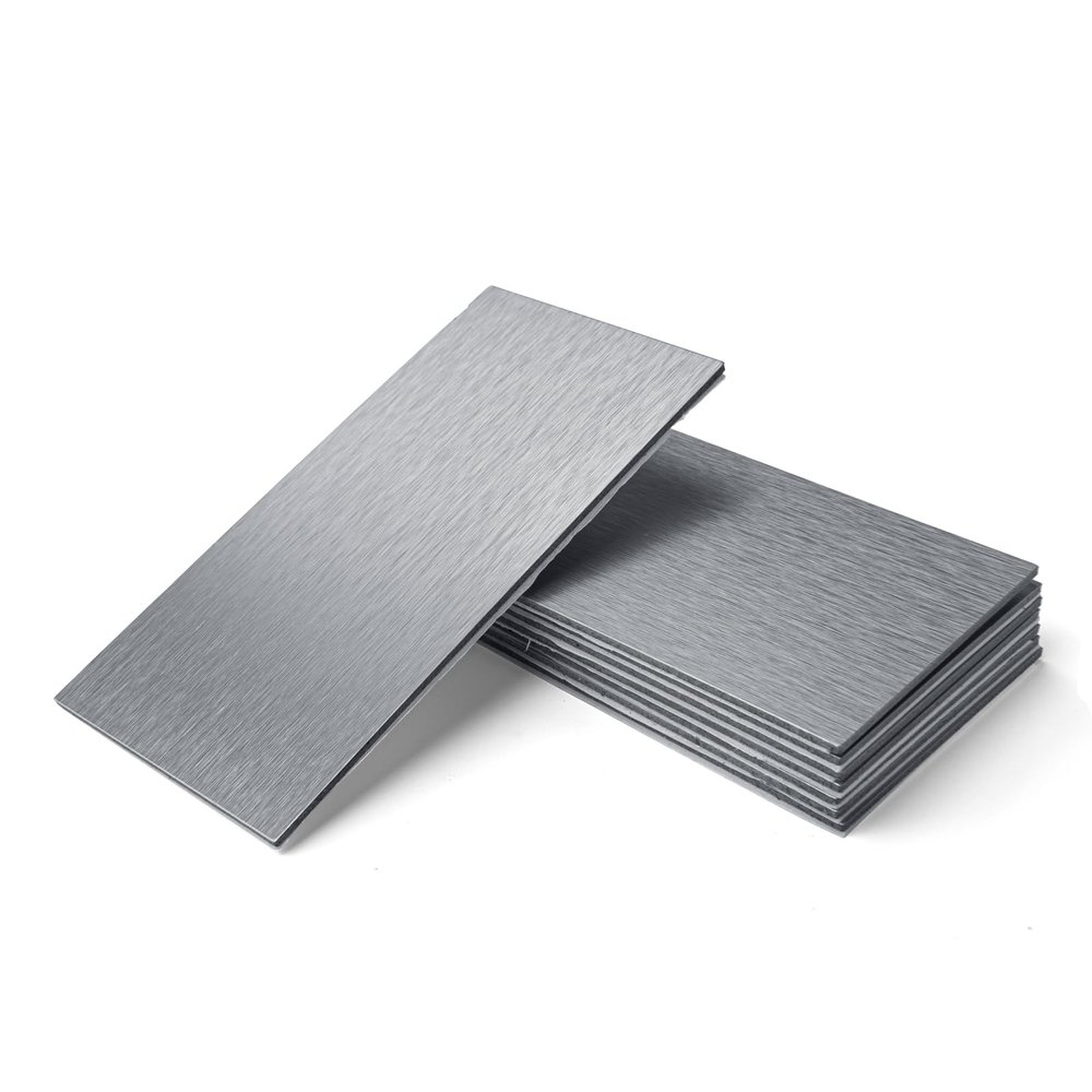 Art3d 100-Pieces Peel and Stick Tile Kitchen Backsplash Metal Wall Tiles, Brushed Aluminium Subway