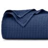 PHF 100% Cotton Waffle Weave Blanket King Size for Bed,Snag Proof Lightweight Breathable Throw for Couch,Great for Layering in Cold Weather,Machine Washable,Home Decor Gift-Navy Blue/Bright Blue view 1