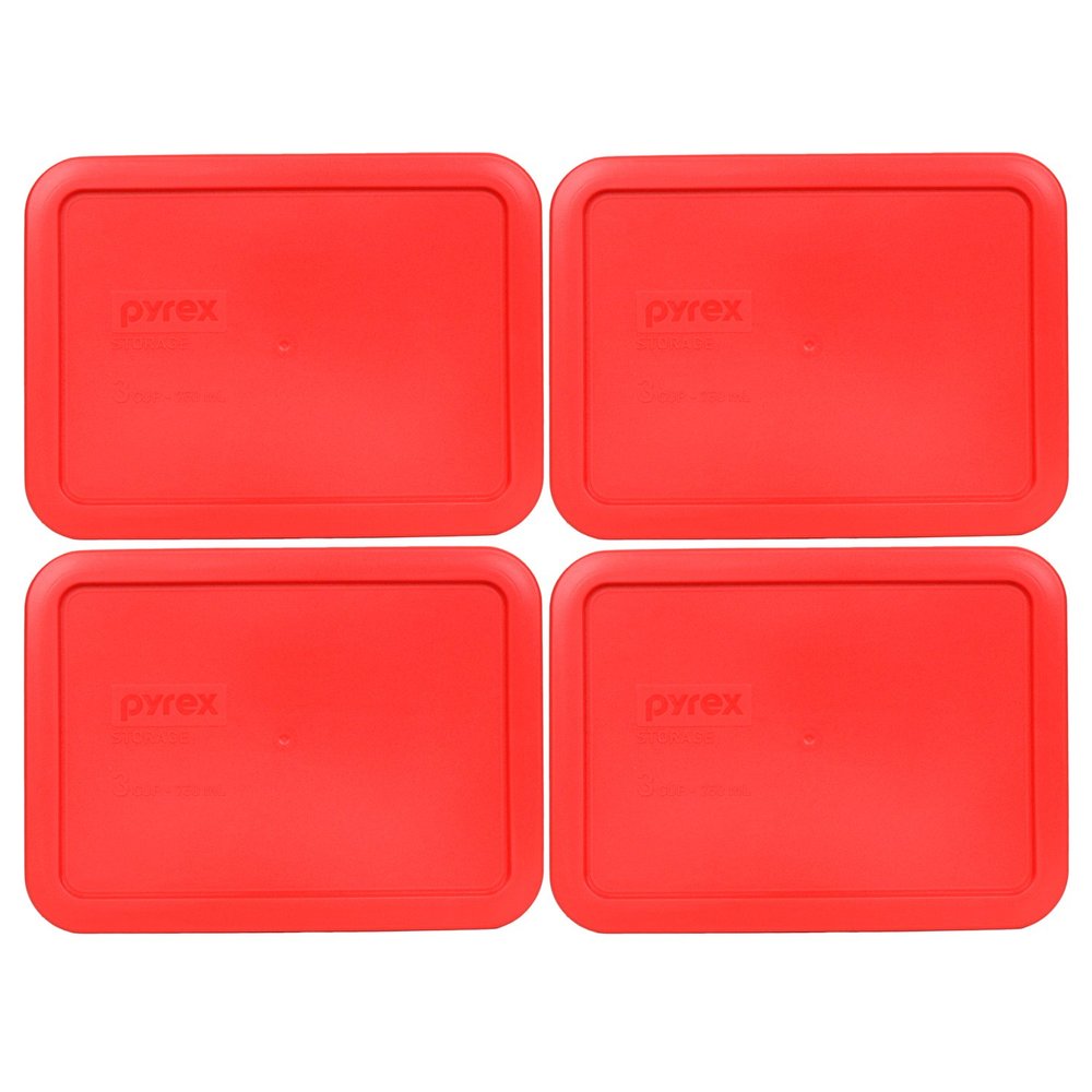Pyrex 7210-PC 3-Cup Red Food Storage Replacement Lid (4-Pack) - Made in USA