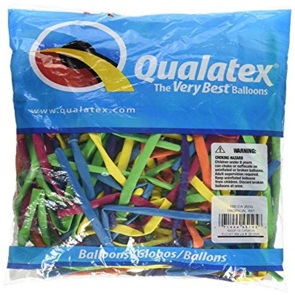 Qualatex 260Q Tropical Assortment Tying Balloons, 60 x 2 x 2 inches (100ct)