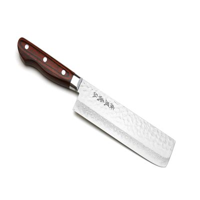 Yoshihiro VG10 16 Layer Hammered Damascus Stainless Steel Nakiri Vegetable Knife 6.5'' (165mm)
