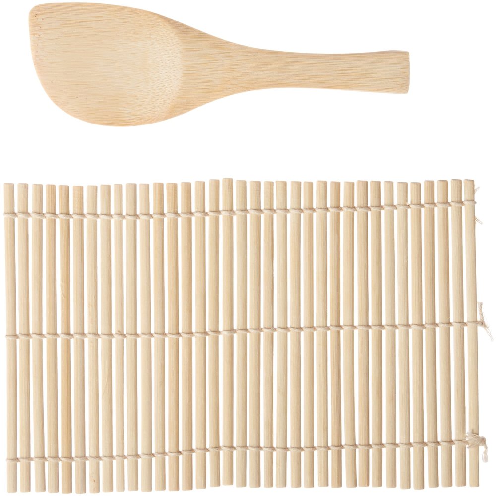 Helens Asian Kitchen Sushi Hand Roll Mat with Rice Paddle, 7.25-Inches x 5.25-Inches, Natural Bamboo