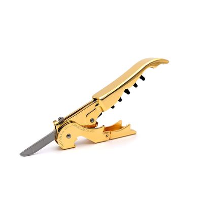 Pulltap's Genuine Slider 900 Waiter's Corkscrew Double-Hinged Wine Key with Sliding Foil Cutter Patented Design Made in Spain Oro (Gold 24K Full Gold)