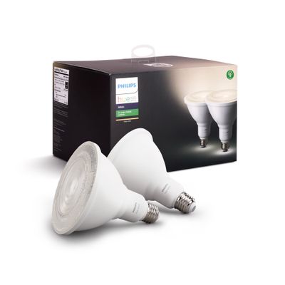 Philips Hue White Outdoor PAR38 13W Smart Bulbs Hub Required, 2 White PAR38 LED Smart Bulbs, Works with Alexa, Apple HomeKit and Google