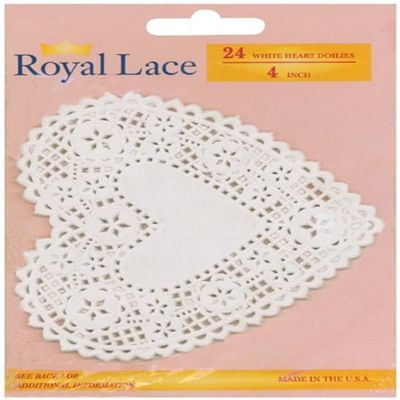 Royal Lace Paper Doilies, 4" Heart White 24/Pkg