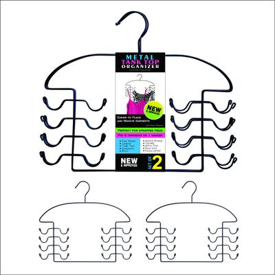 Tank Top Closet Organizer Hangers 2-Pc Set by Dr. Organizer Black Steel, USA Patented Space-Saving Multi-Hanger Holds 8 Garments Rust-Resistant, Ultra-Thin, Durable for Closet & Laundry