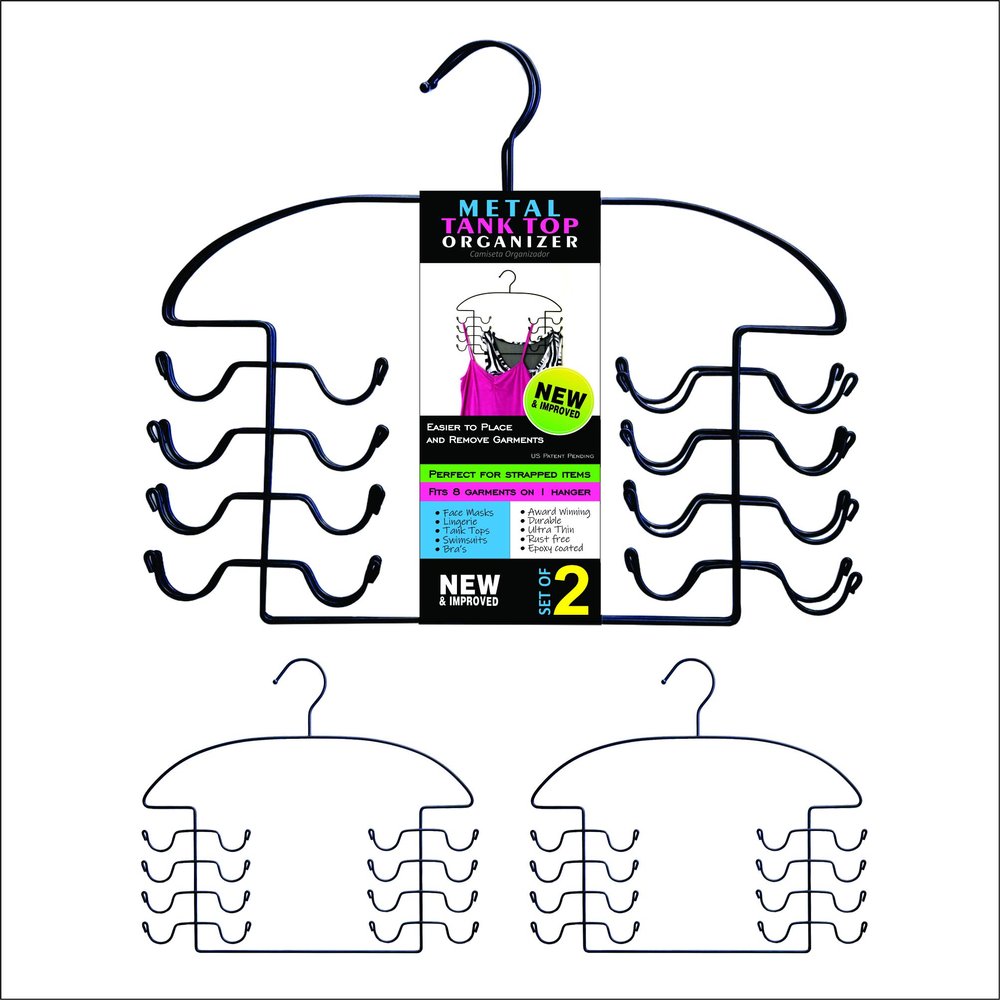 Tank Top Closet Organizer Hangers 2-Pc Set by Dr. Organizer Black Steel, USA Patented Space-Saving Multi-Hanger Holds 8 Garments Rust-Resistant, Ultra-Thin, Durable for Closet & Laundry