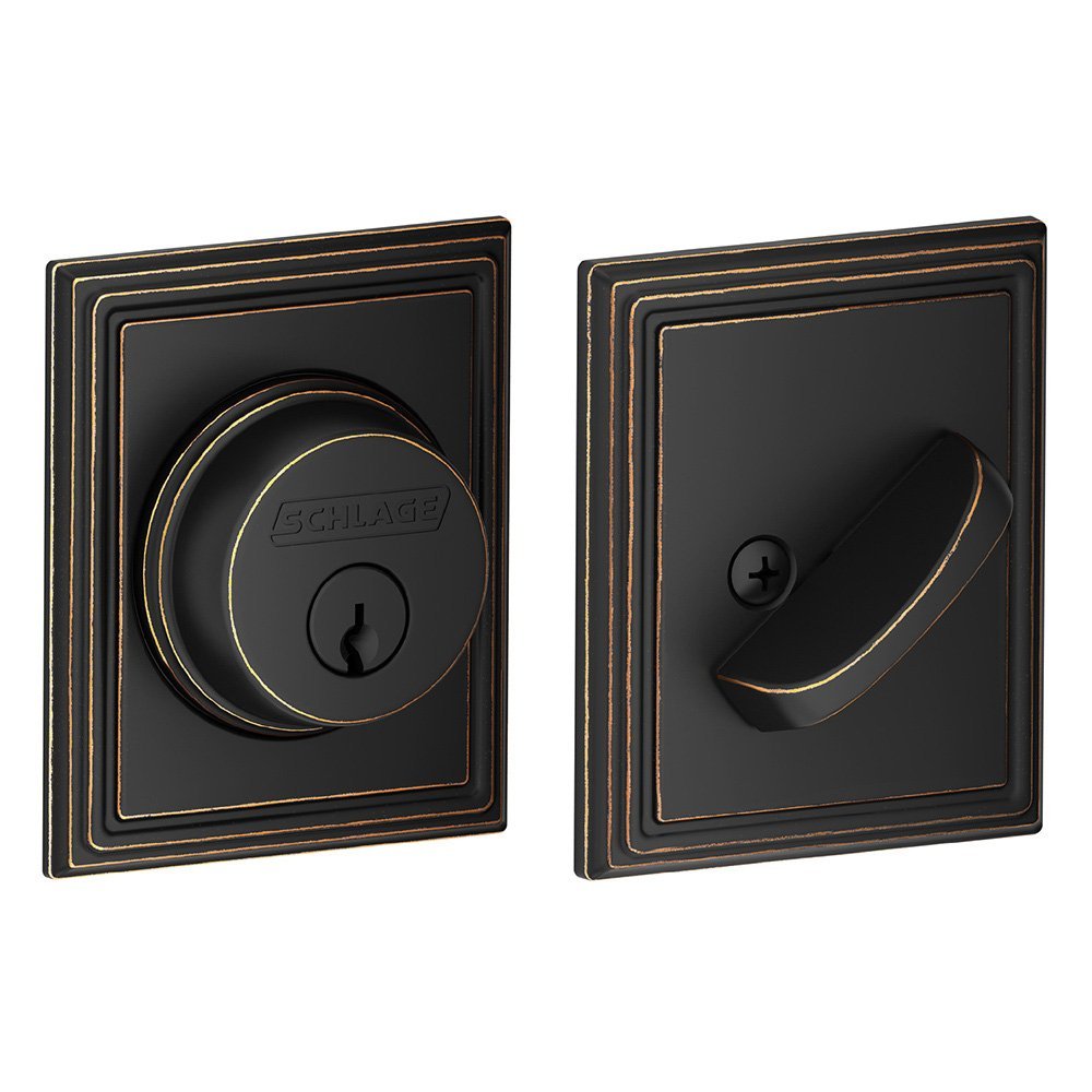 Schlage B60 N ADD 716 Deadbolt with Addison Trim, Keyed 1 Side, Highest Residential Security, Aged Bronze