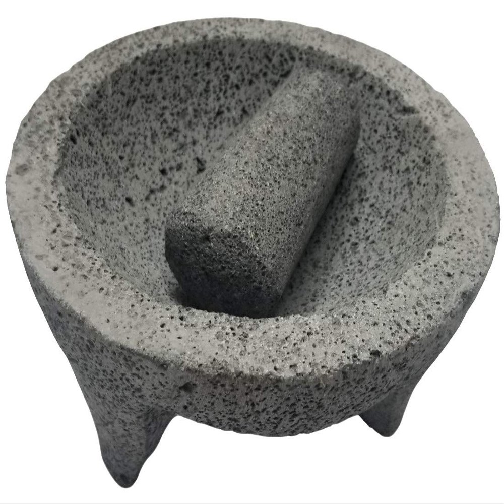 Made in Mexico Genuine Mexican Manual Guacamole Salsa Maker Volcanic Lava Rock Stone Molcajete/Tejolote Mortar and Pestle Herbs Spices Grains 8" Large