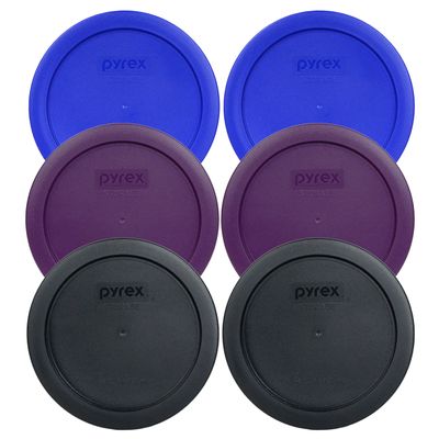 Pyrex 7201-PC 4 Cup (2) Cadet Blue, (2) Purple, & (2) Black Plastic Storage Lids, Made in USA