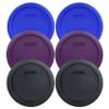 Pyrex 7201-PC 4 Cup (2) Cadet Blue, (2) Purple, & (2) Black Plastic Storage Lids, Made in USA view 1