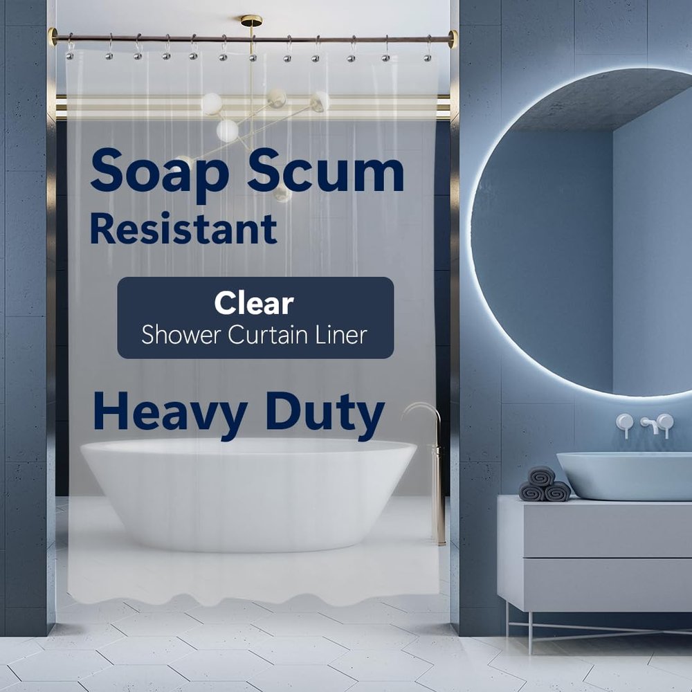 Epica Shower Curtain Strongest Heavy-Duty Clear Vinyl 72x72 Shower Curtain Liner Stain & Soap Scum Resistant with Rust-Proof Metal Grommets (Clear)