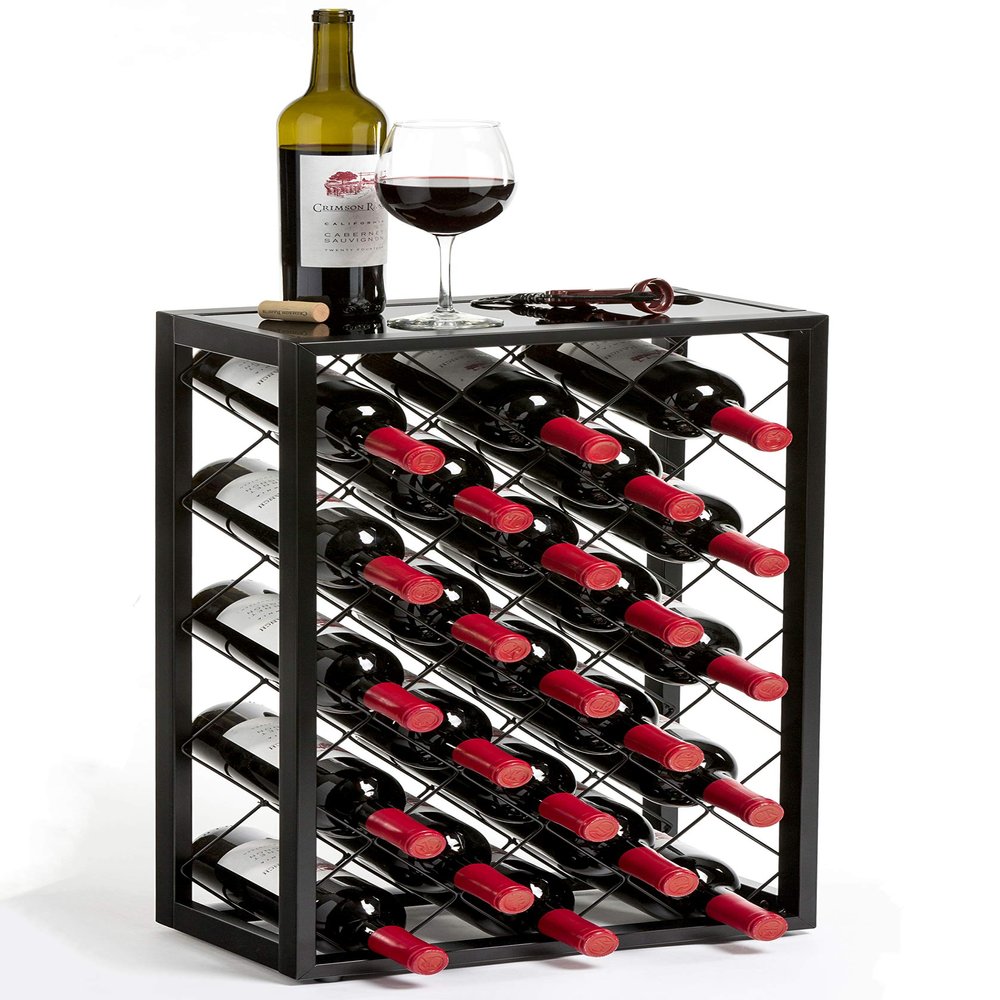 Mango Steam 23 Bottle Gray Wine Rack with Glass Top Shelf, Free Standing for Home, Kitchen and Bar