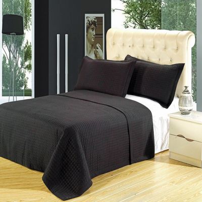 Egyptian Cotton Factory Outlet Store Cal King Size Luxury Black Checkered Quilted Wrinkle Free Microfiber 3 Piece Coverlet Set