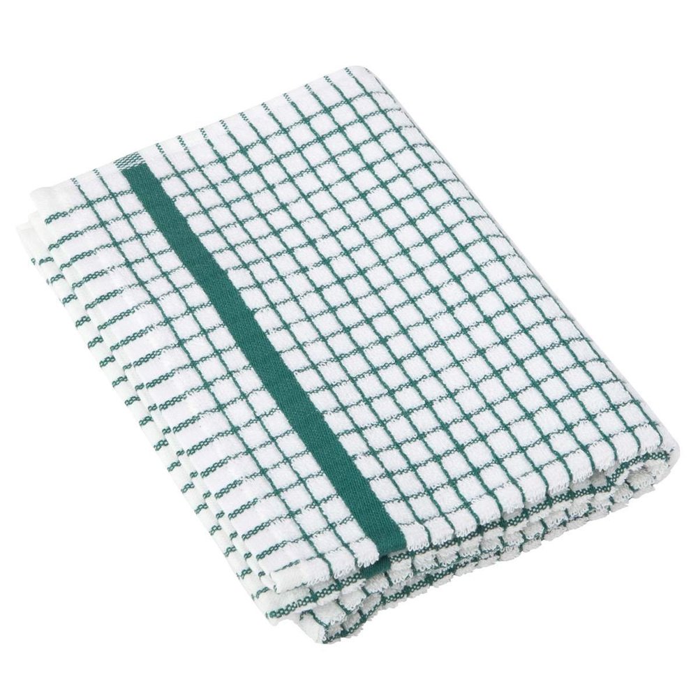 1 Dozen Original Lamont Poli-Check Tea Towel Kitchen Dish Towels Poli Dri, 12 Pack (Green)