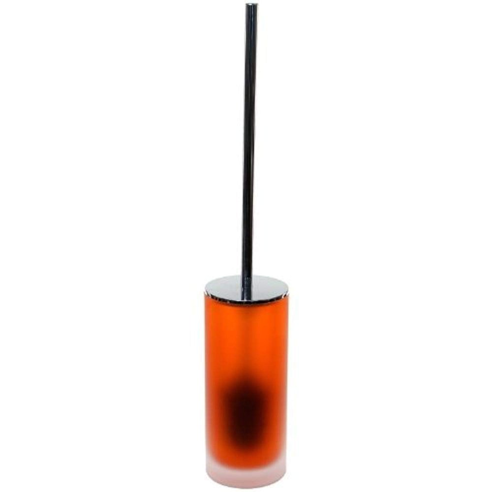 Gedy Tiglio Frosted Glass Toilet Brush Holder with Chrome Handle, Orange