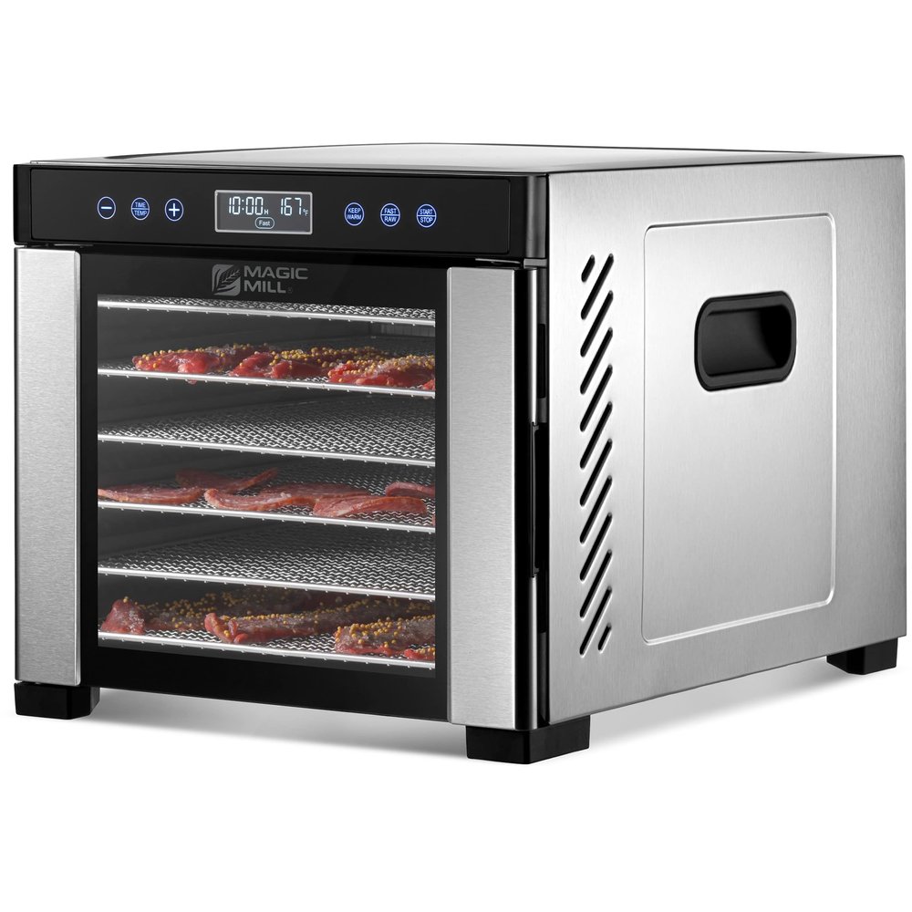 Magic Mill Pro Food Dehydrator Machine | 7 XL Stainless Steel Trays | Dryer for Jerky, Dog Treats, Herb, Meat, Beef, Fruit | Keep Warm Function, Digital Timer and Temperature Control, ETL Approved