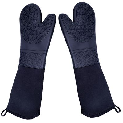 DoMii Extra Long Silicone Oven Mitts Heavy Duty Commercial Grade Oven Mitts Heat Resistant BBQ Gloves with Quilted Cotton Lining 2 Pack