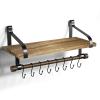 Love-KANKEI Floating Shelf Wall Shelf for Storage Rustic Wood Kitchen Spice Rack with Towel Bar and 8 Removable Hooks for Organize Cooking Utensils or Mugs Carbonized Black view 1