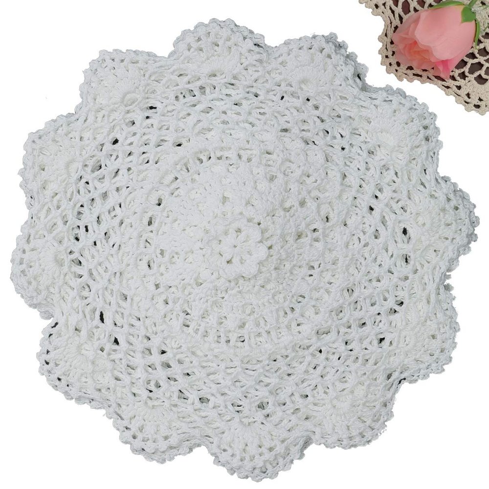 Creative Linens 6PCS 10" Round Crochet Lace Doily White 100% Cotton Handmade, Set of 6 Pieces