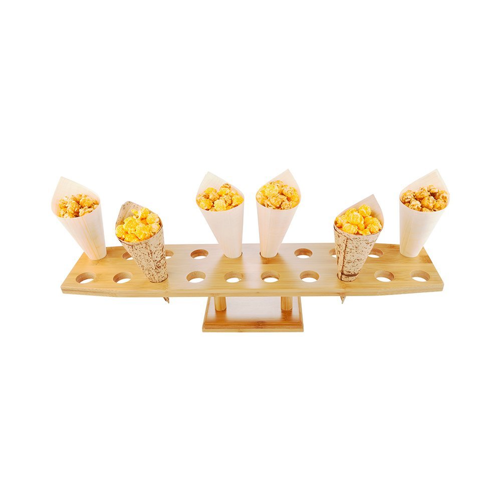 Restaurantware 22.5 x 4.3 Inch Oval Cone Stand 1 Sturdy Cone Holder - With 20 Slots Cones Sold Separately Bamboo Cone Holder For Buffets Banquets Or Catering Events Party Supplies