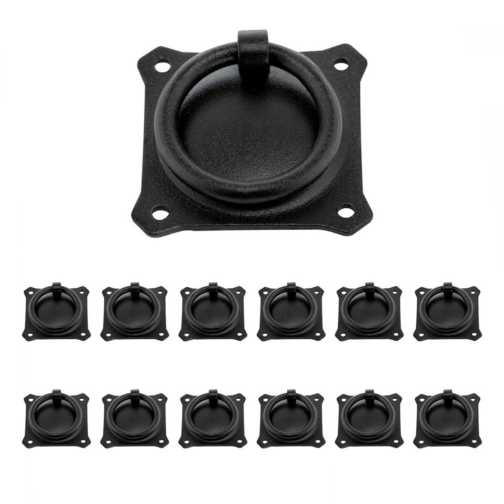 Renovators Supply Black Wrought Iron Mission Ring Cabinet Pulls Antique Drop Style Swing Handles 2" Ring Drawer Pulls Rust Resistant Powder Coated Dresser Handles with Mounting Hardware Pack of 12