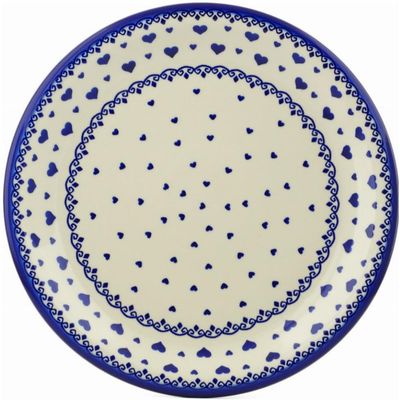 Polmedia Polish Pottery Serving Plate - Blue Valentine Hearts Pattern Handmade in Boleslawiec Poland by Ceramika Bona + Certificate of Authenticity
