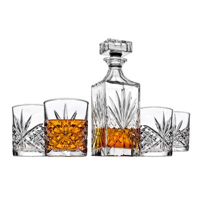 Godinger Dublin Whiskey Decanter, Liquor Decanter with 4 Double Old Fashioned Glasses, Barware, Glassware & Drinkware, for Whiskey, Liquor, Scotch & More, 750ML