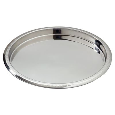 Elegance Stainless Steel Hammered Rim Bar Tray, 14" Diameter, Silver (72554)