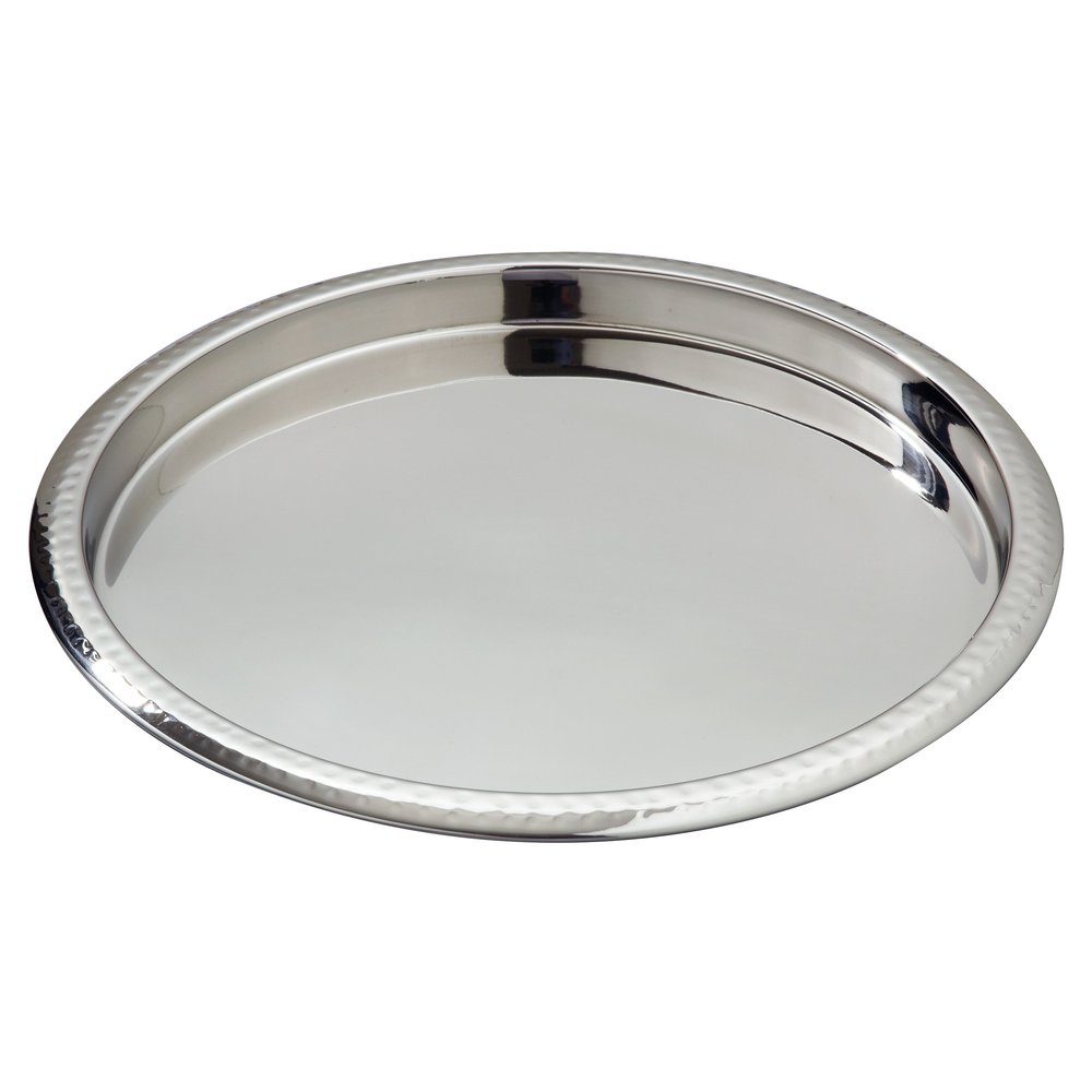 Elegance Stainless Steel Hammered Rim Bar Tray, 14" Diameter, Silver (72554)