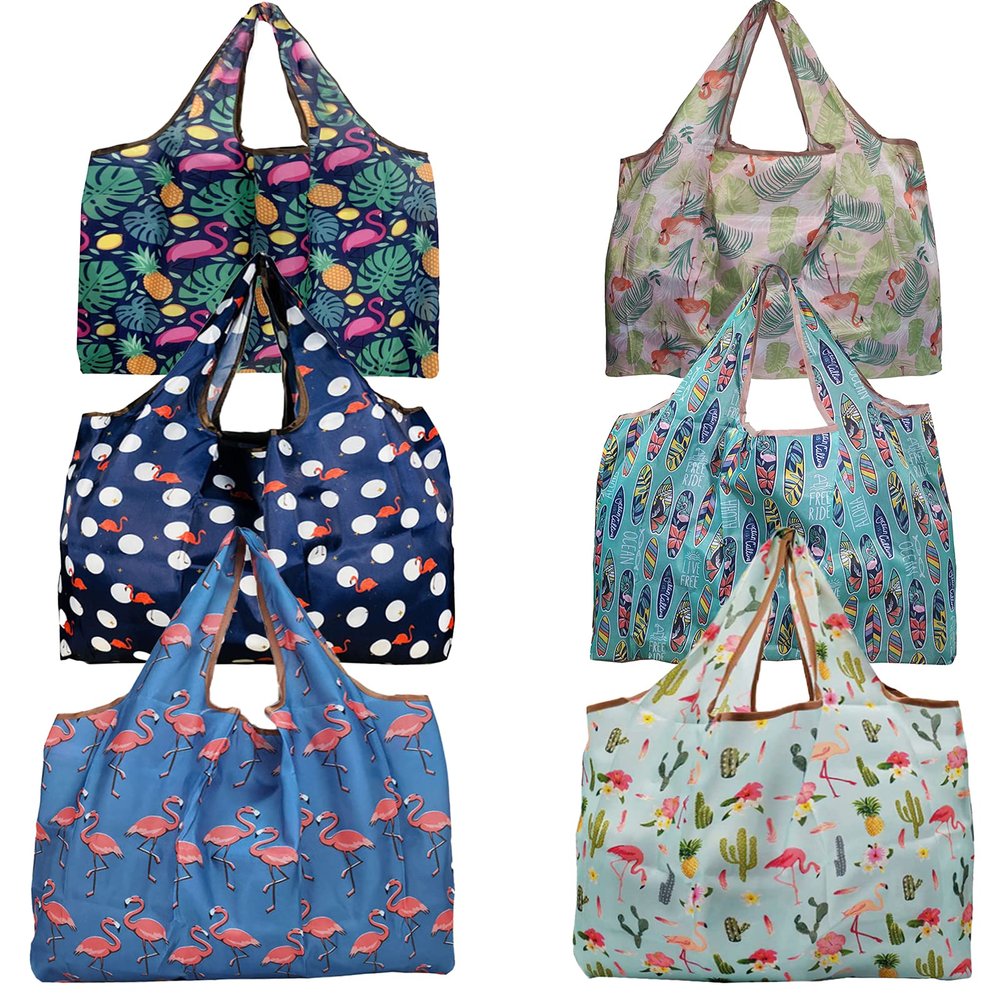 Ahyuan Reusable Grocery Bags 6 Packs Super Large Foldable Grocery Tote Bags Ripstop Polyester Reusable Shopping Bags with Attached Pouch Reusable Bags (Green)