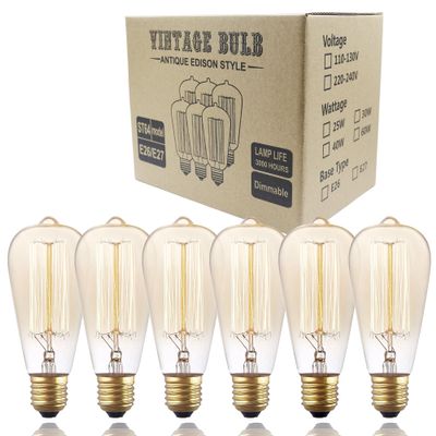 Rolay 6 Pack, 25 Watt Vintage Edison Light Bulb with Squirrel Cage Filament, 110~130 Volts, E26 Base