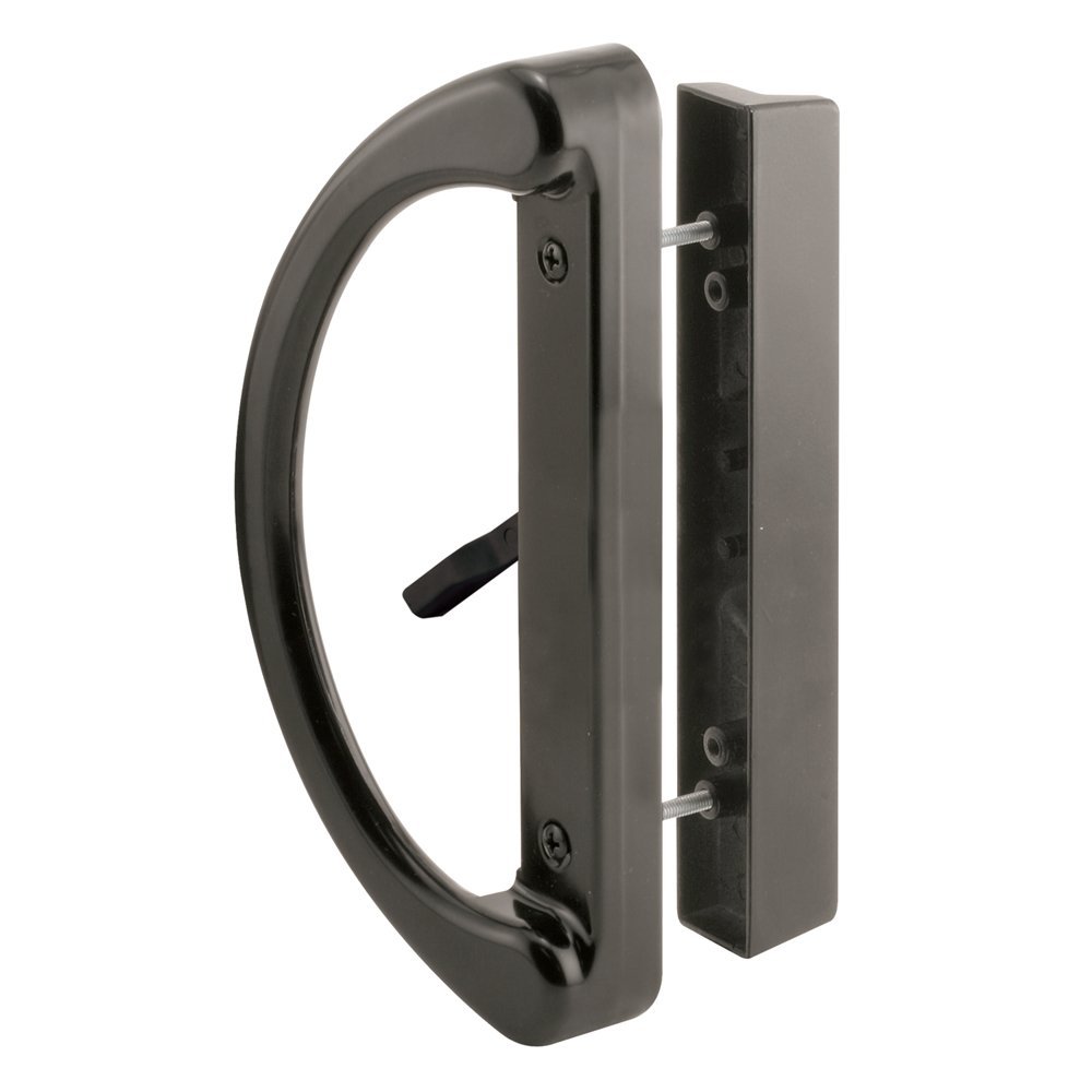 Prime-Line C 1224 Sliding Patio Door Handle Set - Replace Old or Damaged Door Handles Quickly and Easily  Black Diecast, Mortise Style, Non-Keyed, Fits 3-15/16 Hole Spacing (1 Set)