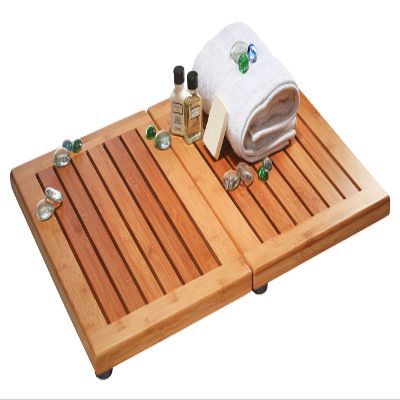 Bambsi Bamboo Bath Mat - Foldable Wooden Shower Mat, Non-Slip Bamboo Bathroom Mat for Indoor/Outdoor Use, Spa & Sauna Floor Mat, Wood Bath Mat 24" x 18"